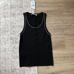 Mango Black Ribbed Tank with White Piping
